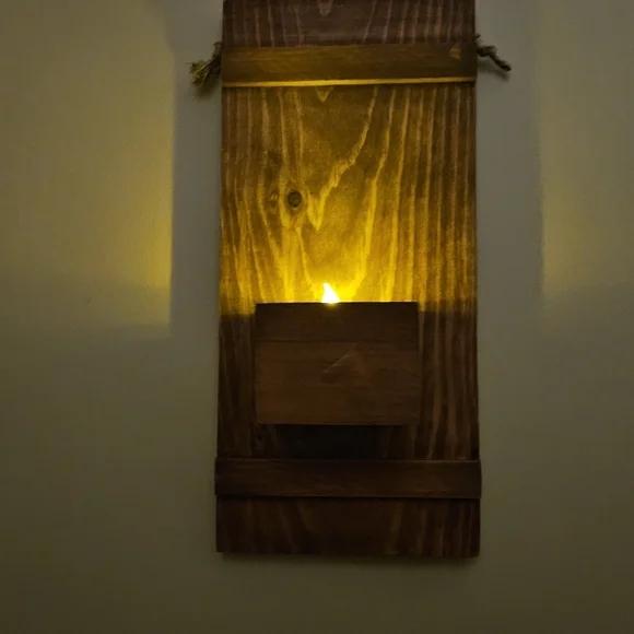 Rustic Handmade Wooden Wall Sconce - Picture 1 of 5